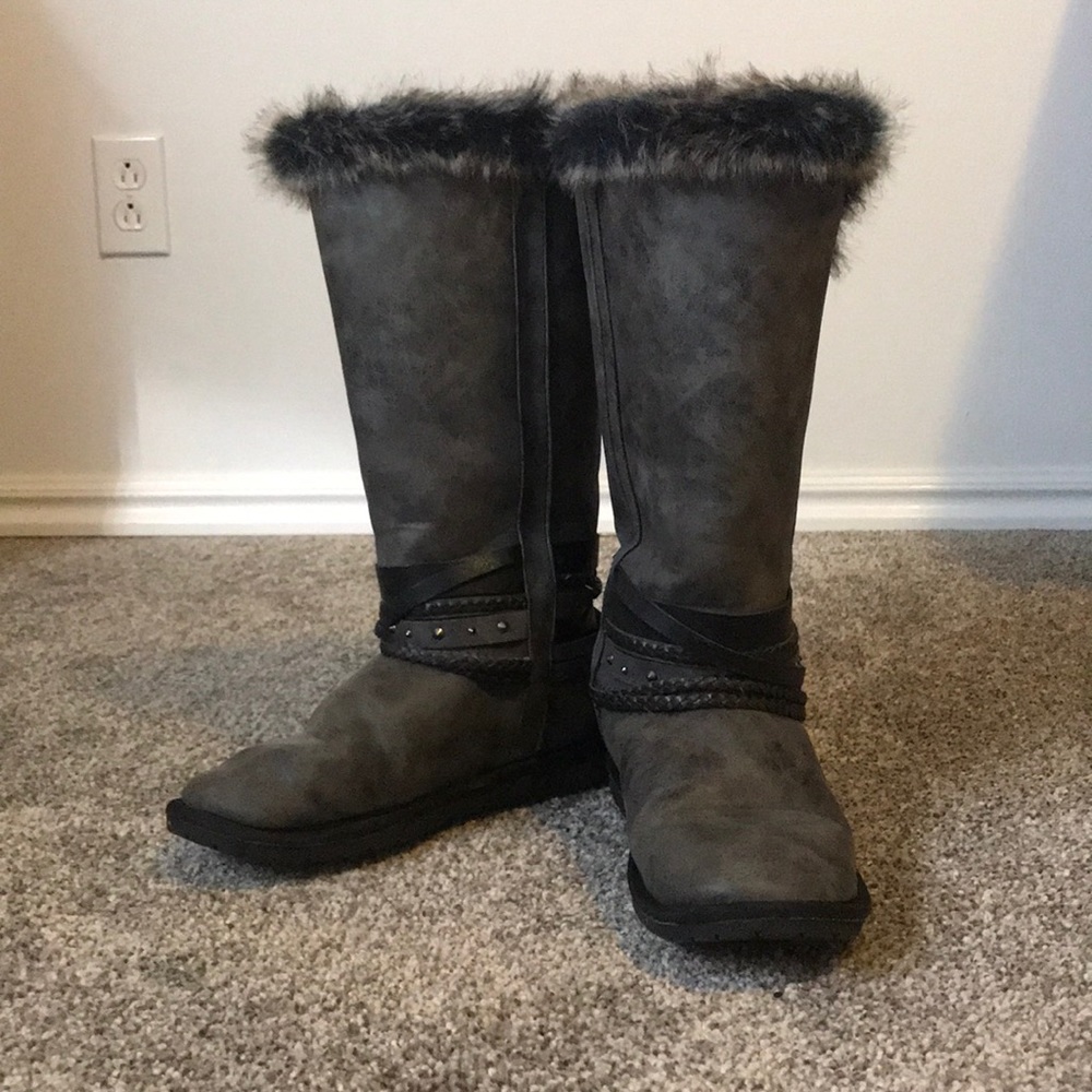 Women’s Just Fab Tall Grey Fuzzy Boots